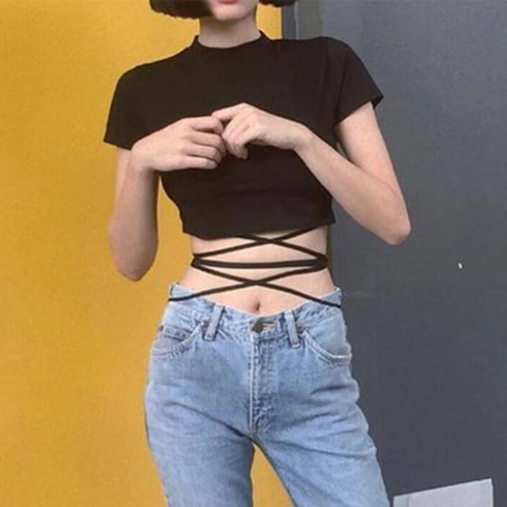 Women Short T-shirt Black Sexy Crop Tops Short Sleeve Bandage Streetwear High Collar Fashion Summer Clothes Tee Female
Women Short T-shirt Black Sexy Crop Tops Short Sleeve Bandage Streetwear High Collar Fashion Summer Clothes Tee Female