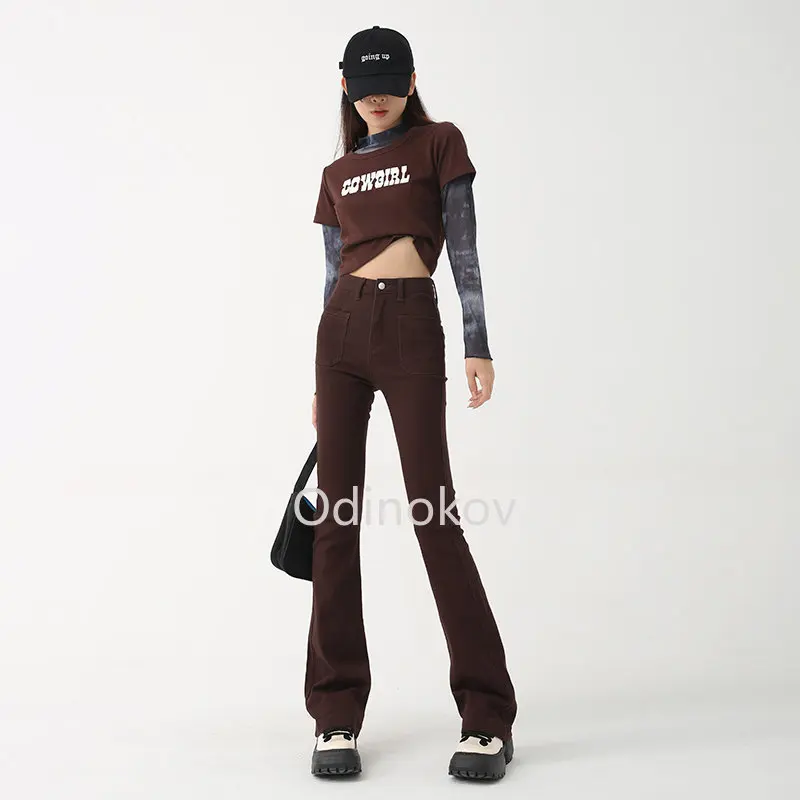 Flared Trousers Retro Brown High Waist Slim Flared Jeans Women Made Old Trousers Slim Trousers Lengthened
Flared Trousers Retro Brown High Waist Slim Flared Jeans Women Made Old Trousers Slim Trousers Lengthened