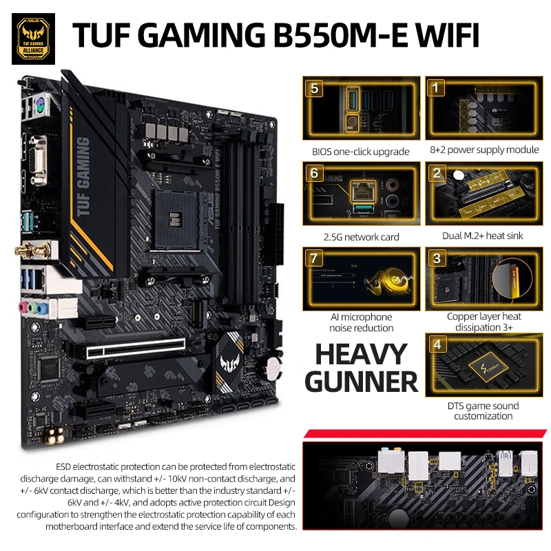 ASUS New TUF GAMING B550M-E (Wi-Fi) Системная плата Набор для майнинга Ryzen AM4 CPU Micro-ATX B550M AMD B550 DDR4 Xeon