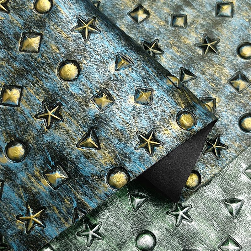 

Metallic Vintage Stars Polka Dot Embossed Faux Leather Fabric Retro Geometric Print Leatherette for Bows Bag Crafts DIY 30*135CM