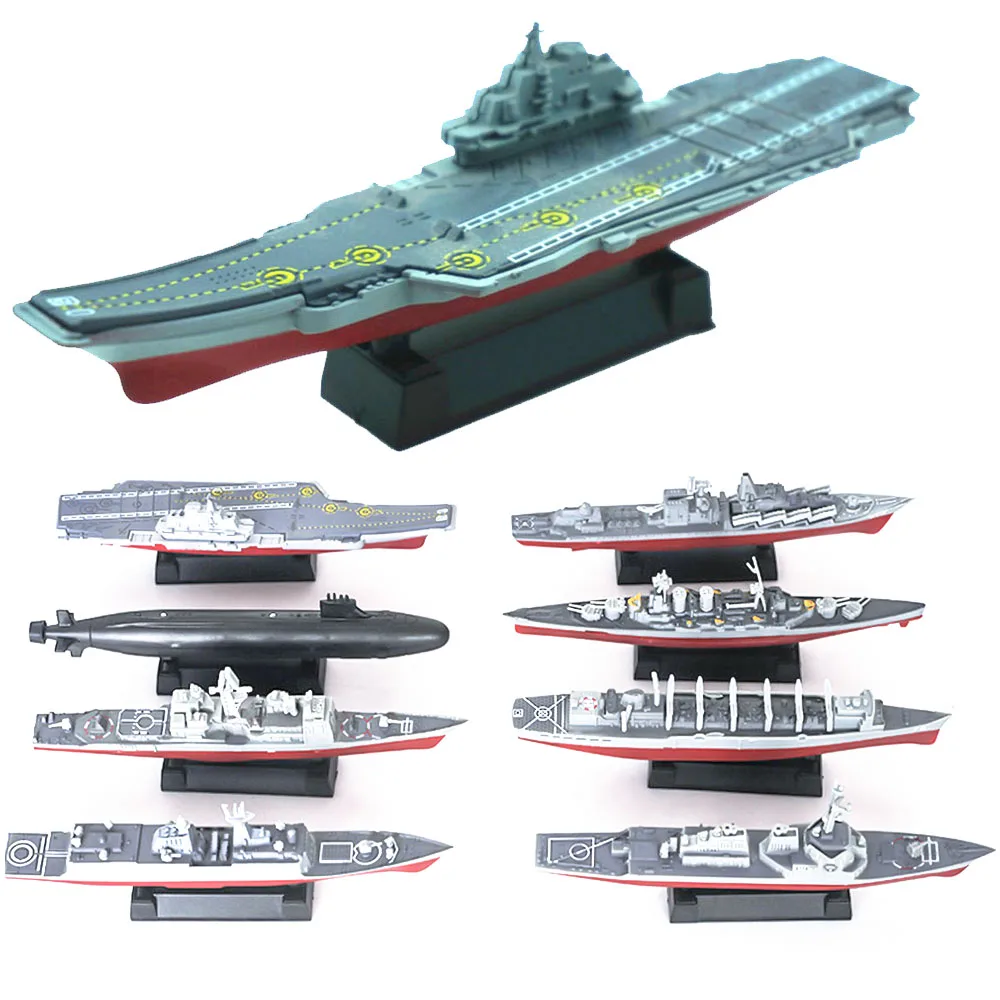 

8pcs 4D Scale Assembly Ship Model Liaoning Battleship Aircraft Carrier SUBMARINE Military Warship Toy Puzzle DIY Collections