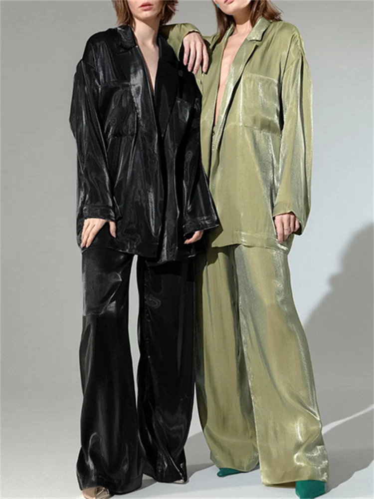 CHRONSTYLE Women Casual Homewear Pajamas Sets Long Sleeve Solid Color Lapel Shirts Tops Loose Long Flare Pants With Belts 2022
CHRONSTYLE Women Casual Homewear Pajamas Sets Long Sleeve Solid Color Lapel Shirts Tops Loose Long Flare Pants With Belts 2022