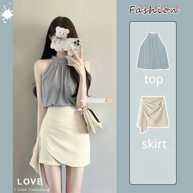 Summer New High-end Feeling Pure Desire Hanging Neck Vest Top High Waist Slim Skirt 2PC Set Summer Dress Women Dresses Vestidos
Summer New High-end Feeling Pure Desire Hanging Neck Vest Top High Waist Slim Skirt 2PC Set Summer Dress Women Dresses Vestidos