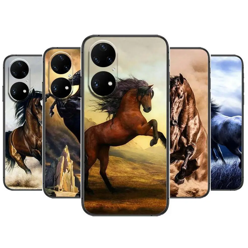 

Horse Animal Phone Case For Huawei p50 P40 p30 P20 10 9 8 Lite E Pro Plus Black Etui Coque Painting Hoesjes comic fas