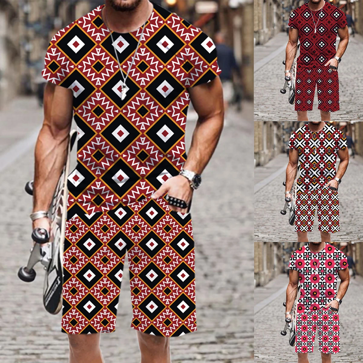 New 2 Piece Set Multicolor 3D Exotic Ethnic Pattern Suit Short-sleeved Sportswear Men's Suit T-shirt Pants Beachwear Clothes 
New 2 Piece Set Multicolor 3D Exotic Ethnic Pattern Suit Short-sleeved Sportswear Men's Suit T-shirt Pants Beachwear Clothes