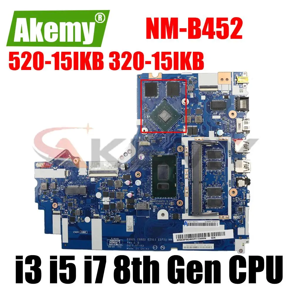 

NM-B452 motherboard for Lenovo 520-15IKB 320-15IKB laptop motherboard Mainboard I3-8130U I5-8250U I7-8550U CPU 4GB RAM MX150 V2G