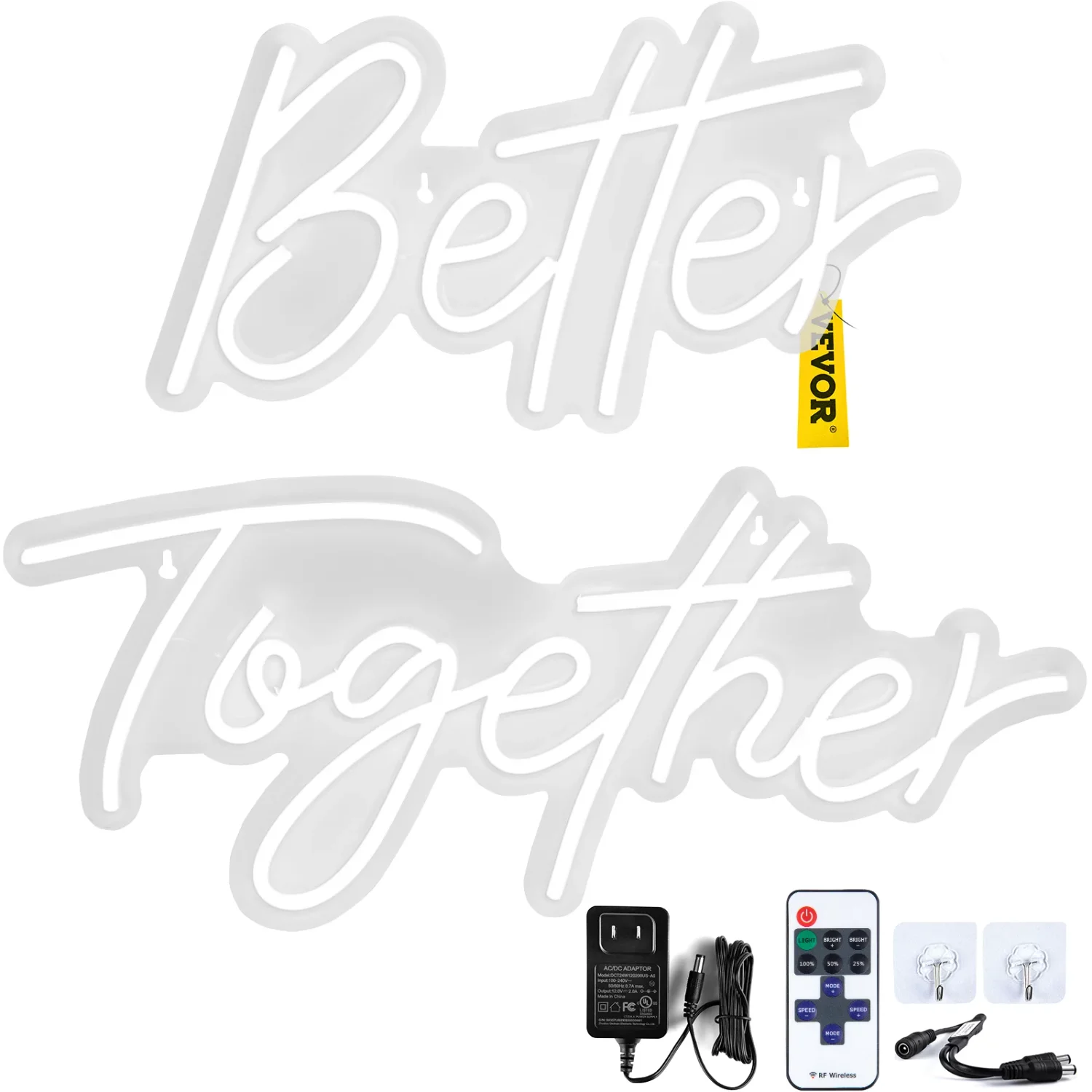 13" x 7" Better Together, Adjustable Brightness Warm White Neon Lights Signs with Dimmer Switch and Used for Home, Party
13" x 7" Better Together, Adjustable Brightness Warm White Neon Lights Signs with Dimmer Switch and Used for Home, Party