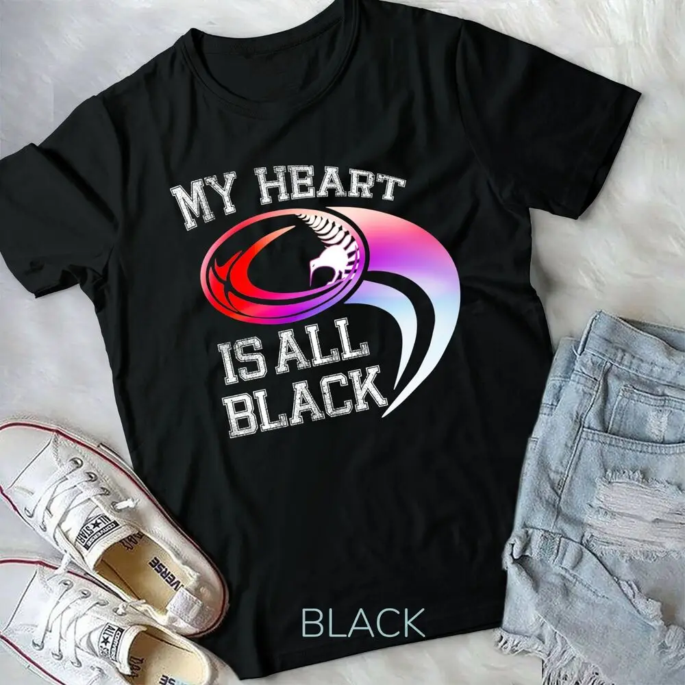 Красочный-My heart is all black-регби Новая Зеландия фанат унисекс футболка высокое