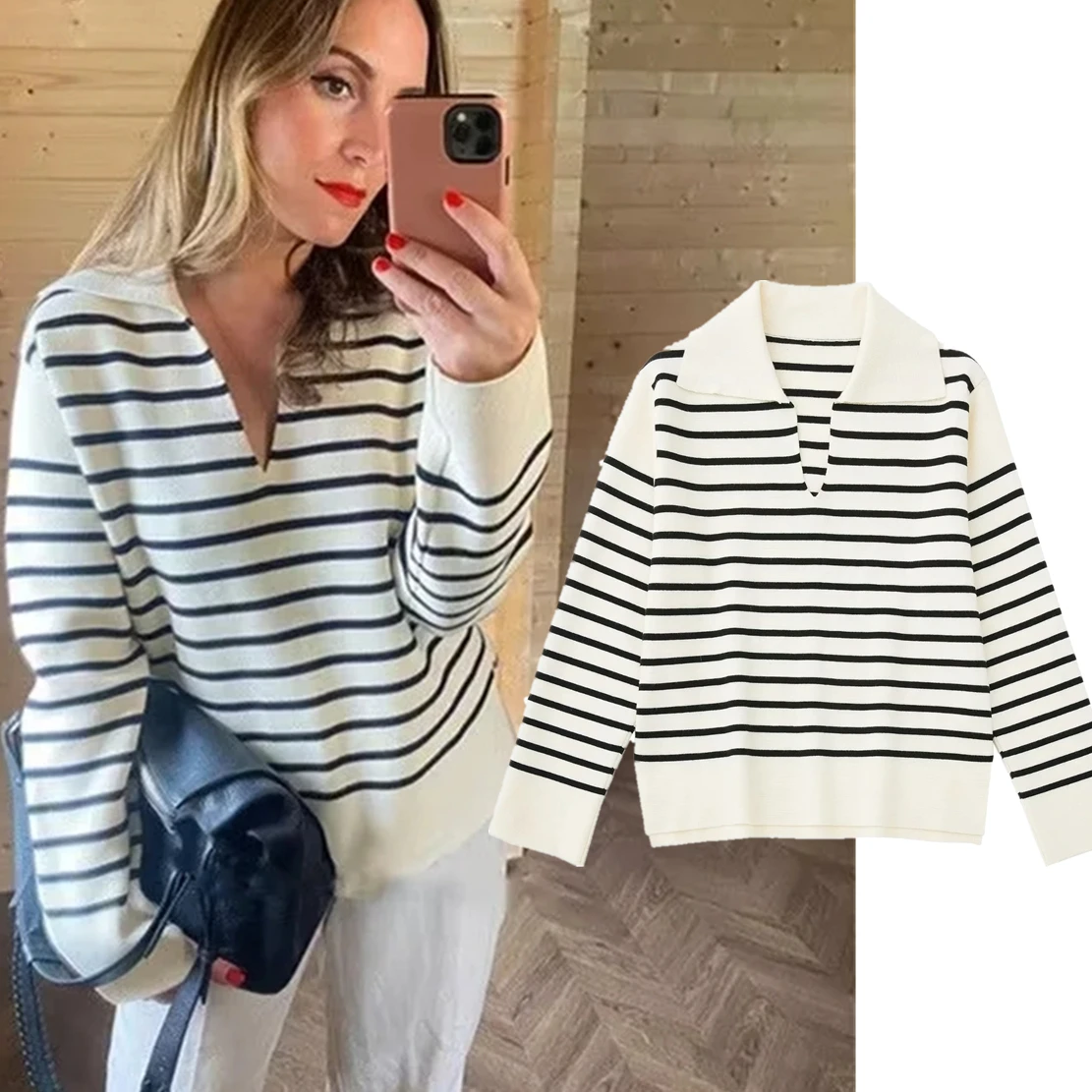 Maxdutti French Style Retro Polo Collar Knitwear Sweaters Fashion Striped Loose Sweaters Women Pullovers Tops
Maxdutti French Style Retro Polo Collar Knitwear Sweaters Fashion Striped Loose Sweaters Women Pullovers Tops