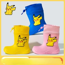 Pokemon Pikachu cute cartoon childrens mid-tube rain boots boys and girls waterproof non-slip outdoor rubber shoes water shoes