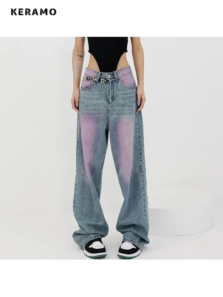 

Женские винтажные свободные джинсовые брюки Harajuku с высокой талией, уличная одежда в американском ретро стиле, широкие мешковатые джинсовые брюки с завязкой
