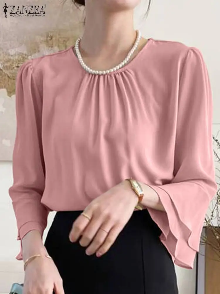 Elegant Women Chiffon Blouse Summer Casual 3/4 Flare Sleeve Solid Shirt ZANZEA Fashion Party Holiday Tops Flounce Blusas Chemise
Elegant Women Chiffon Blouse Summer Casual 3/4 Flare Sleeve Solid Shirt ZANZEA Fashion Party Holiday Tops Flounce Blusas Chemise