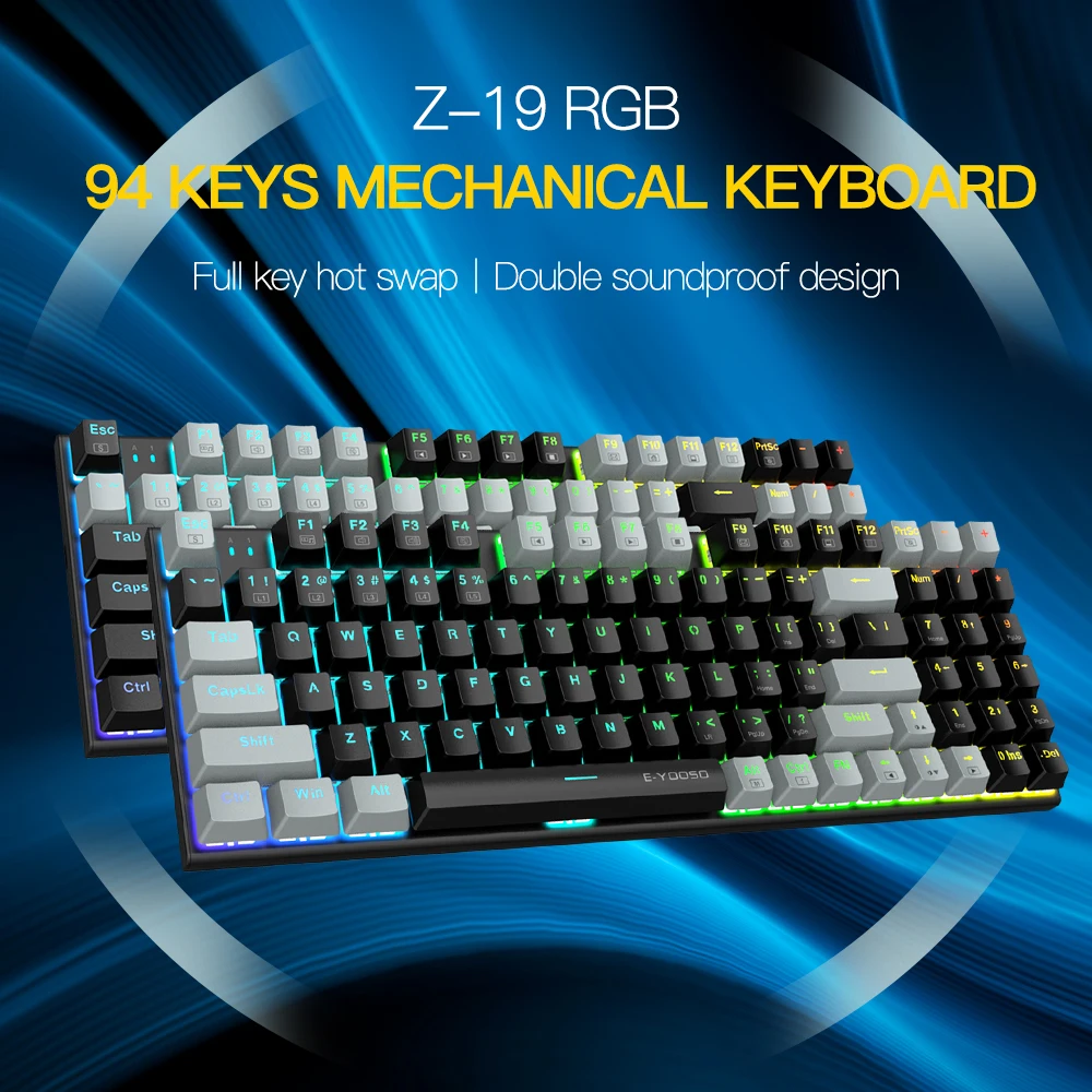 HUO JI E-YOOSO Z-19 USB Wired Mechanical Keyboard RGB Backlit 94 Key Hot Swappable Ergonomic Gaming Keyboard for PC Laptop Gamer
HUO JI E-YOOSO Z-19 USB Wired Mechanical Keyboard RGB Backlit 94 Key Hot Swappable Ergonomic Gaming Keyboard for PC Laptop Gamer