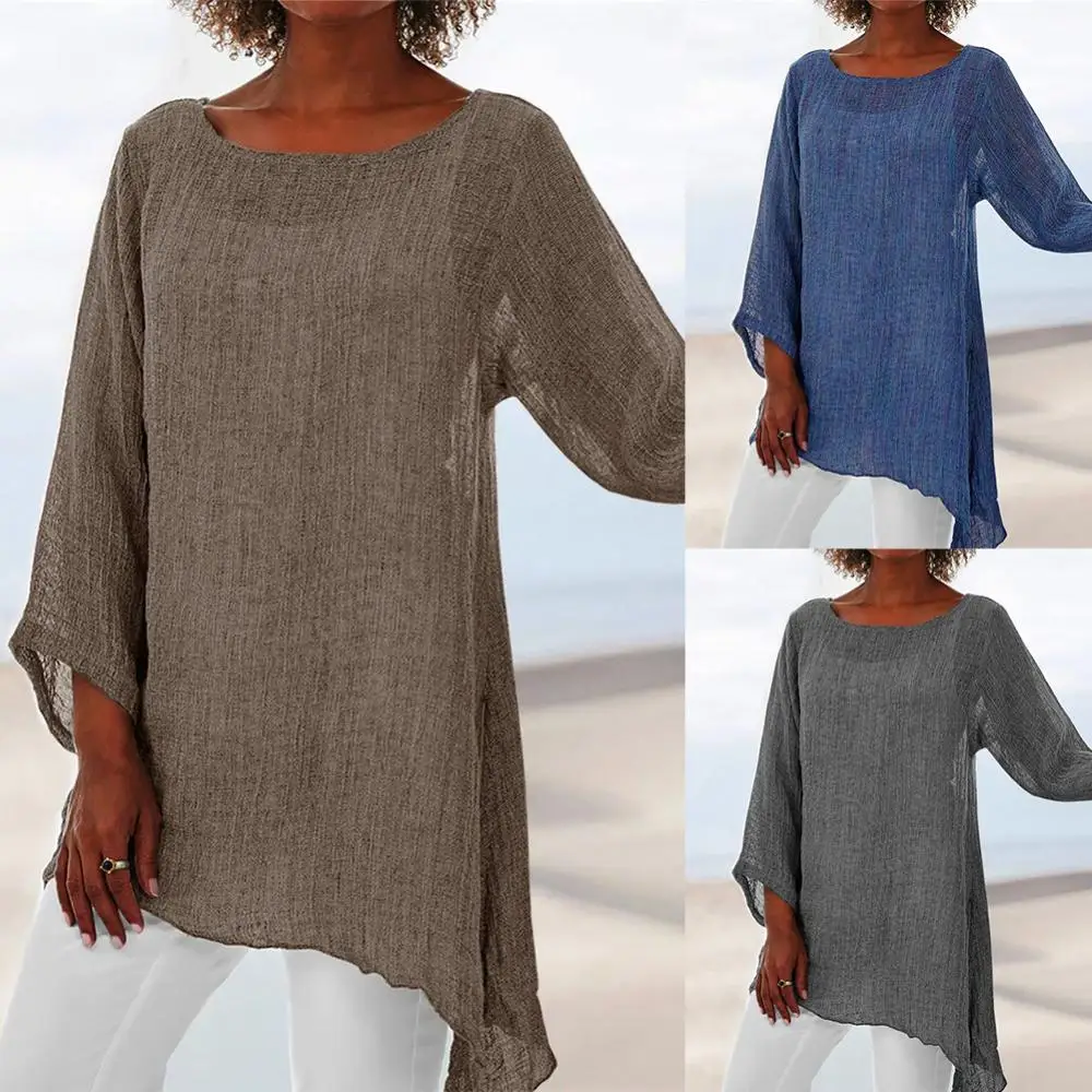 Plus Size Fashion Women T-shirts Casual Loose Solid Color Linen O-Neck Long Sleeve Irregular Tunic Tops Autumn Women Clothing
Plus Size Fashion Women T-shirts Casual Loose Solid Color Linen O-Neck Long Sleeve Irregular Tunic Tops Autumn Women Clothing