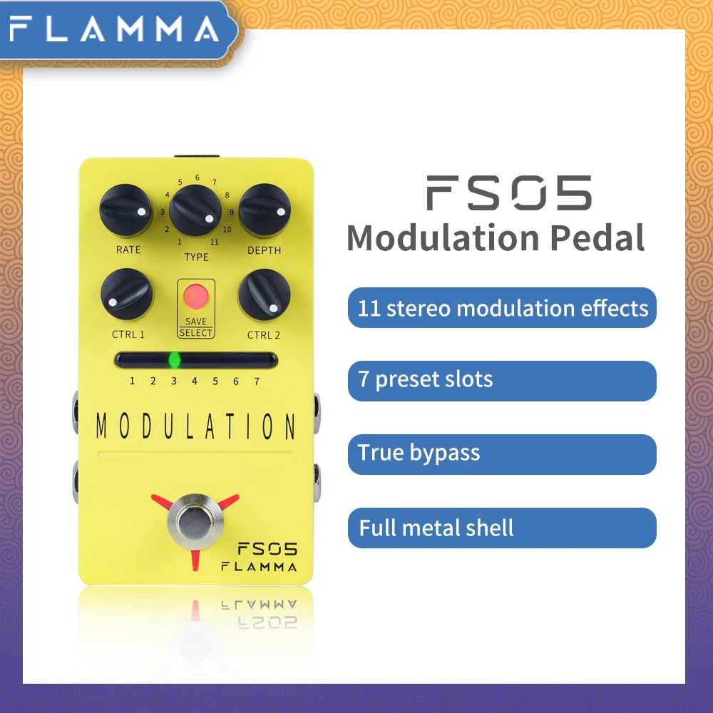 FLAMMA FS05 Stereo Digital Guitar Effects Pedal Modulation Pedal with 11 Modulation Effects and 7 Preset Slots True Bypass Pedal
FLAMMA FS05 Stereo Digital Guitar Effects Pedal Modulation Pedal with 11 Modulation Effects and 7 Preset Slots True Bypass Pedal