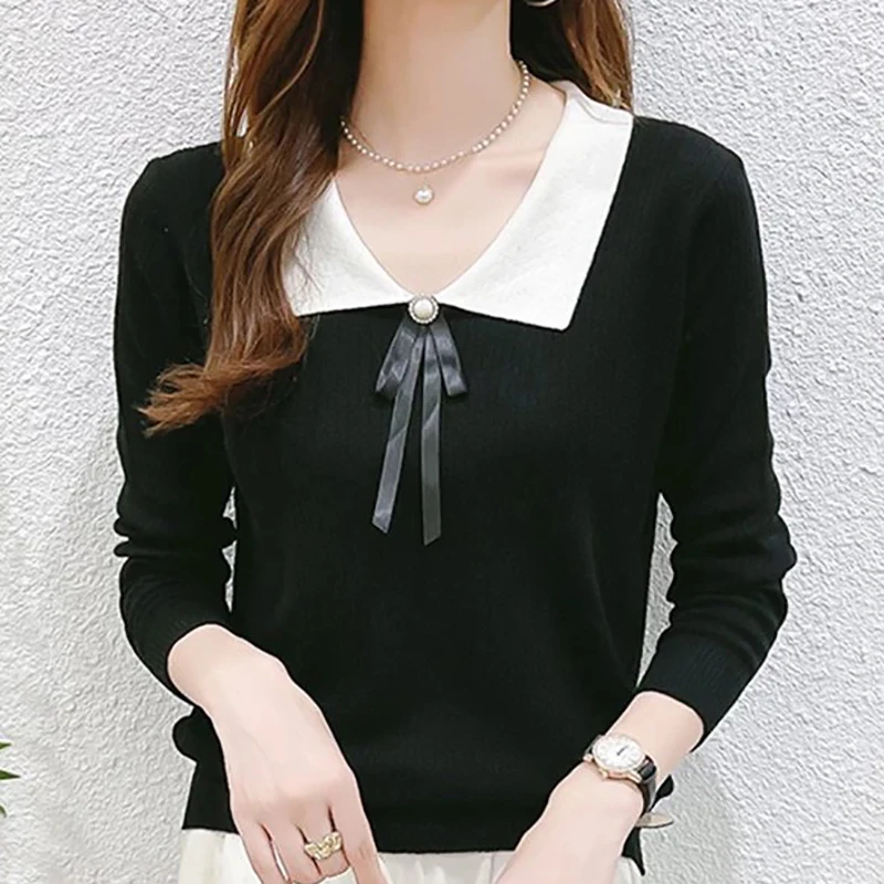 New Korean Style Turn-Down Collar Bow Pullover Women Sweater Casual Long Sleeve Top Jumpers Womens Sweaters Autumn Clothes Black
New Korean Style Turn-Down Collar Bow Pullover Women Sweater Casual Long Sleeve Top Jumpers Womens Sweaters Autumn Clothes Black