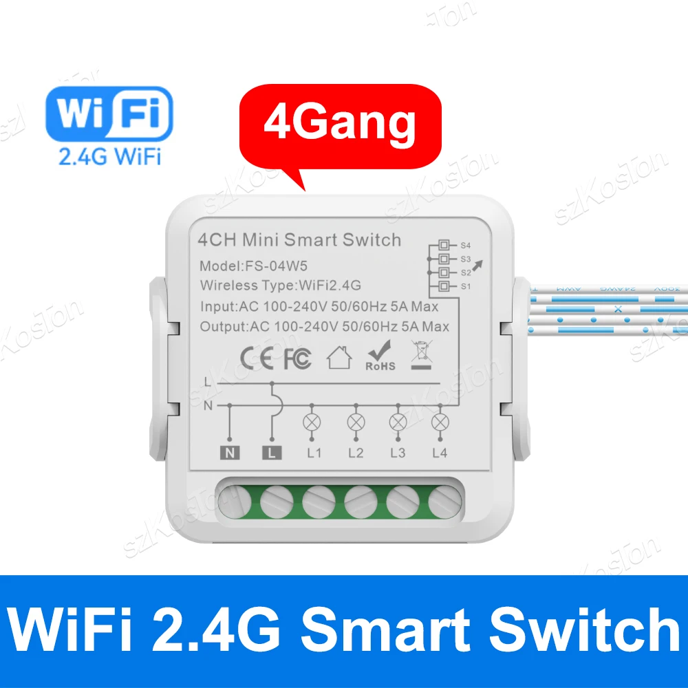 SZKOSTON Умный коммутационный модуль Tuya Zigbee 4 каналов
SZKOSTON Умный коммутационный модуль Tuya Zigbee 4 каналов