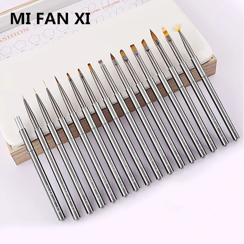 

15Style Nail Art Brush Metal Gradient Liner Painting Flower Lines Stripe Drawing Pen Polish French UV Gel Extension Builder Tool