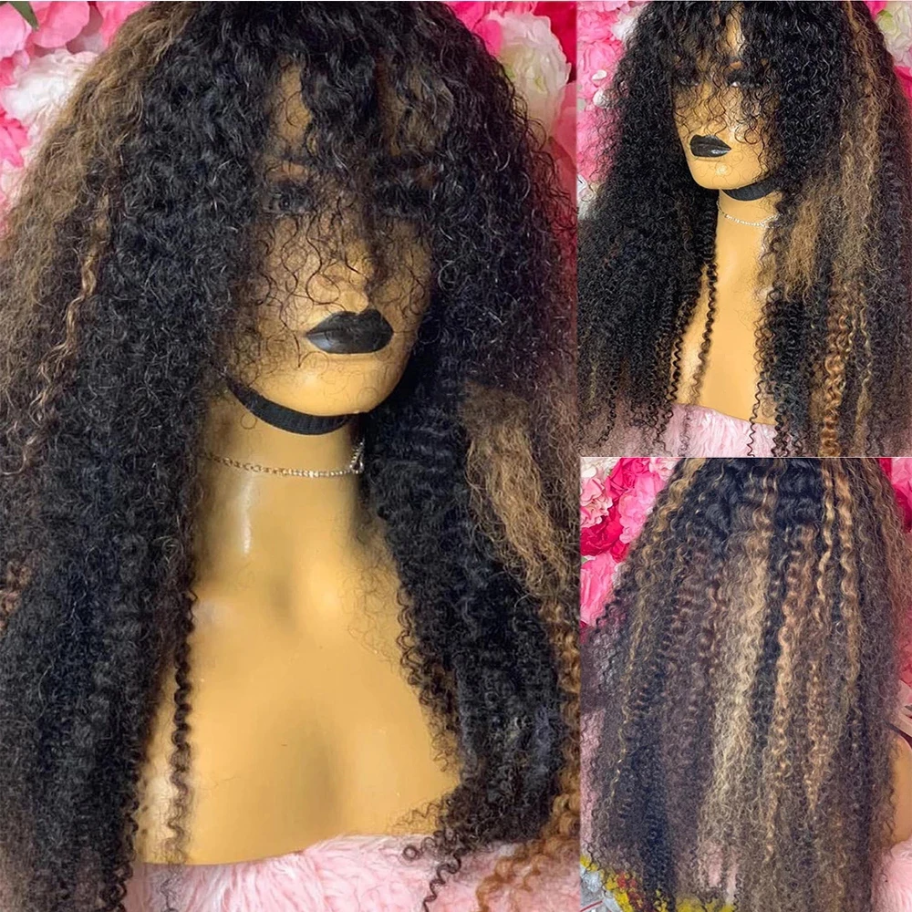 Thick Density Highlighted Curly Lace Frontal Wig With Bangs 13x4/13x6 Lace Front Wig for Women Remy Hair Kinky Curly Fringe Wig
Thick Density Highlighted Curly Lace Frontal Wig With Bangs 13x4/13x6 Lace Front Wig for Women Remy Hair Kinky Curly Fringe Wig