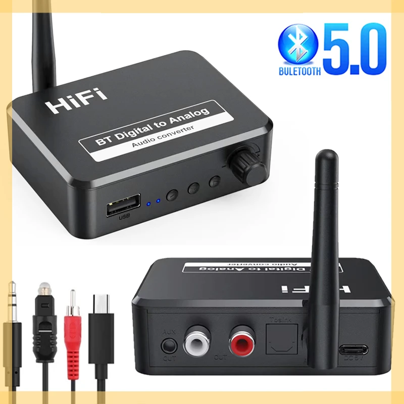 5.0 Receiver U Disk Digital to Analog Audio Converter Spdif Optical Fiber to 3.5MM AUX 2 RCA Amplifier Speaker Car kit
5.0 Receiver U Disk Digital to Analog Audio Converter Spdif Optical Fiber to 3.5MM AUX 2 RCA Amplifier Speaker Car kit