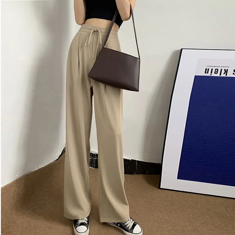Women 2022 Spring Summer New High-waisted Pants Drawstring Wide Leg Pants Female Cool Ice Silk Casual Ladies Suit Trousers U37 
Women 2022 Spring Summer New High-waisted Pants Drawstring Wide Leg Pants Female Cool Ice Silk Casual Ladies Suit Trousers U37