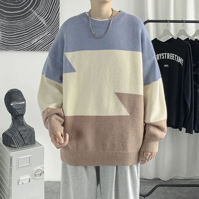 Color-blocking round-neck sweater Men's autumn and winter Korean version trend couples casual knitting sweater coat
Color-blocking round-neck sweater Men's autumn and winter Korean version trend couples casual knitting sweater coat