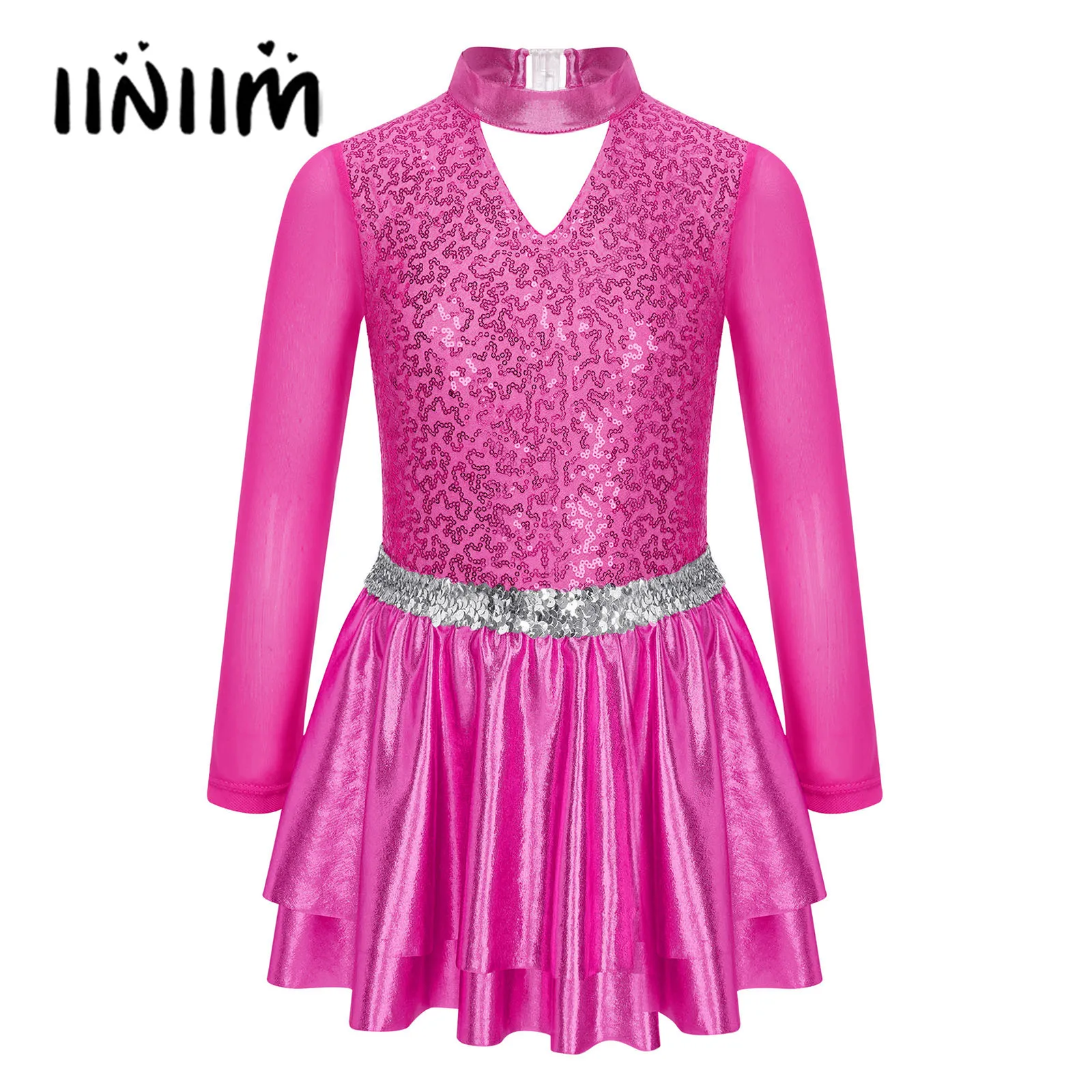 Kids Girls Gymnastics Leotards Dress Ballet Dance Dress Long Sleeve V Shape Bronzing Cloth Hollow Back Dancewear Shiny Sequins
Kids Girls Gymnastics Leotards Dress Ballet Dance Dress Long Sleeve V Shape Bronzing Cloth Hollow Back Dancewear Shiny Sequins