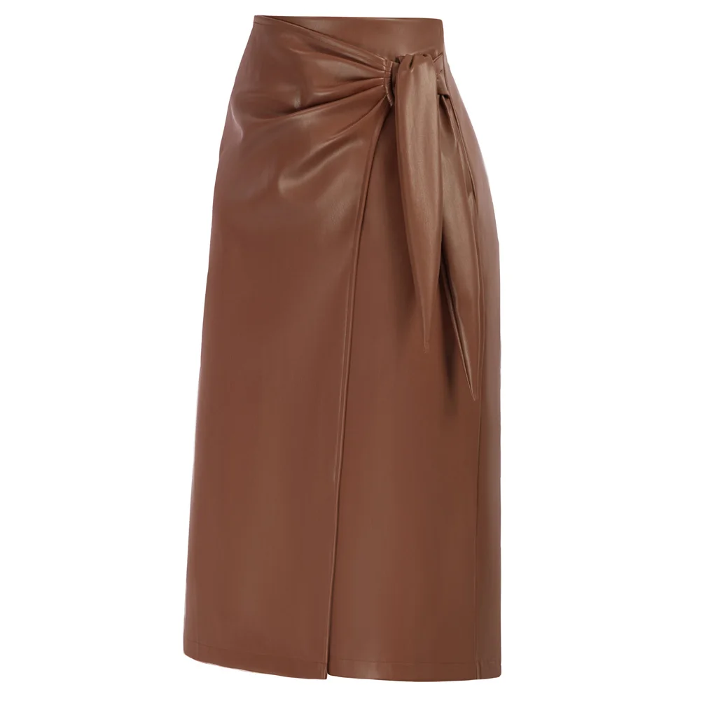 Women's Skirt PU Leather Office Ladies High Waist Bow Knot Belt Below Knee Skirt Korean Style Fashion Vintage Pencil Midi Skirt
Women's Skirt PU Leather Office Ladies High Waist Bow Knot Belt Below Knee Skirt Korean Style Fashion Vintage Pencil Midi Skirt