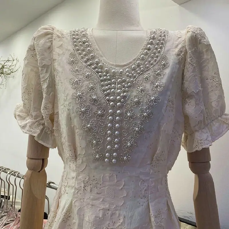 2023 Summer New Style Shining Beaded V-Neck Dress Women's Short Sleeve Waist Wrapped High Grade Jacquard Dress
2023 Summer New Style Shining Beaded V-Neck Dress Women's Short Sleeve Waist Wrapped High Grade Jacquard Dress