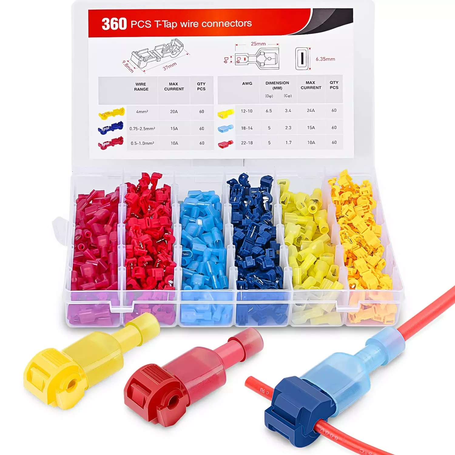 Wire Connectors, Self-Stripping Quick Splice Electrical Wire Terminals, Insulated Male Quick Disconnect Spade Terminals
Wire Connectors, Self-Stripping Quick Splice Electrical Wire Terminals, Insulated Male Quick Disconnect Spade Terminals