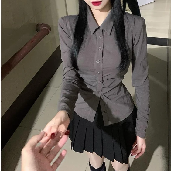 Korean Kpop Lapel Neck Solid Shirts Women Autumn New Slim Waist Ruched Blouses Y2k Aesthetics Long Sleeve Blusas Mujer 2000s
Korean Kpop Lapel Neck Solid Shirts Women Autumn New Slim Waist Ruched Blouses Y2k Aesthetics Long Sleeve Blusas Mujer 2000s