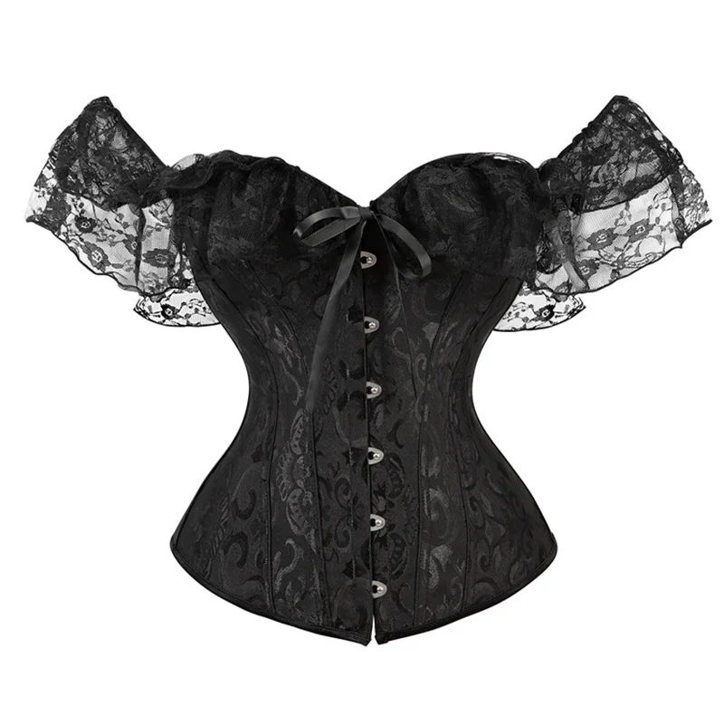 

Steampunk Victorian Corset Women Top With 12 Steel Bones Lace Sleeves Chest Binder Bustier Plus Size 6XL Lingerie Gorset