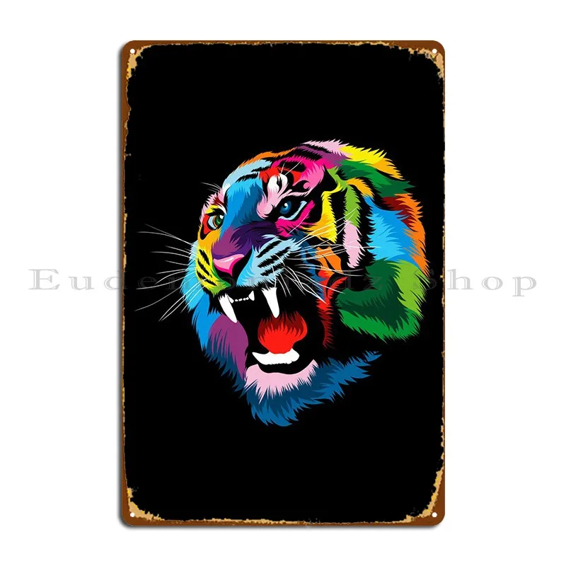 

Красочный металлический плакат с головой тигра, забавный клубный дизайнерский настенный фотоплакат