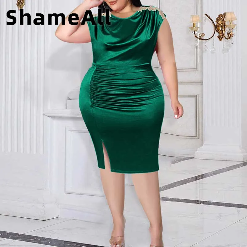 Plus Size Ruched Pleated Metallic Satin Dress 4XL Summer Sleeveless Shiny Evening Birthday Sexy Party Club Gowns Slit Midi Dress
Plus Size Ruched Pleated Metallic Satin Dress 4XL Summer Sleeveless Shiny Evening Birthday Sexy Party Club Gowns Slit Midi Dress