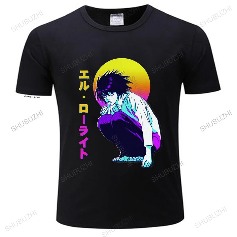Японская аниме футболка Vaporwave Death Note, мягкая хлопковая Футболка L Lawliet с круглым вырезом, футболка с принтом загадки манги
Японская аниме футболка Vaporwave Death Note, мягкая хлопковая Футболка L Lawliet с круглым вырезом, футболка с принтом загадки манги