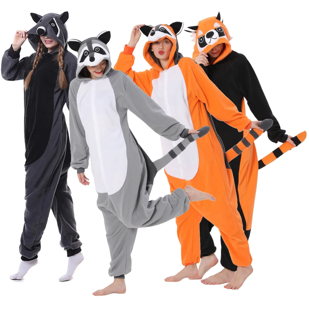 

Women Men Kigurumi Animal Onesies Raccoon Pajamas Sets Cartoon Cosplay Costume Halloween Christmas One-Piece Pijamas Overall