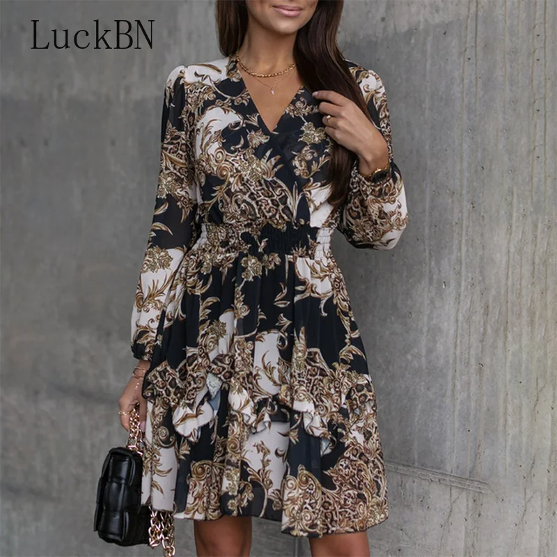 Sexy V Neck Women Print Puff Long Sleeve Dress Big Hem Beach Party Mini Dresses Casual Vintage Ruffle Green Spring Autumn Dress
Sexy V Neck Women Print Puff Long Sleeve Dress Big Hem Beach Party Mini Dresses Casual Vintage Ruffle Green Spring Autumn Dress