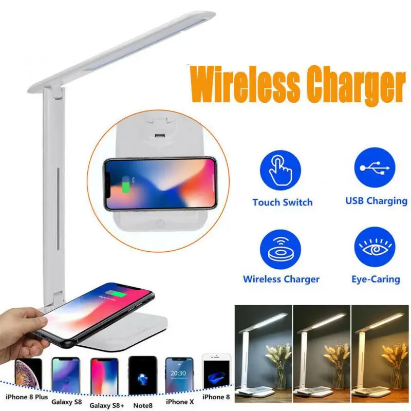 

Led Desk Lamps USB Adjustable Table Lamp 28LED 10W QI Wireless Charging Table Lamp Touch Night Light Bedside Reading