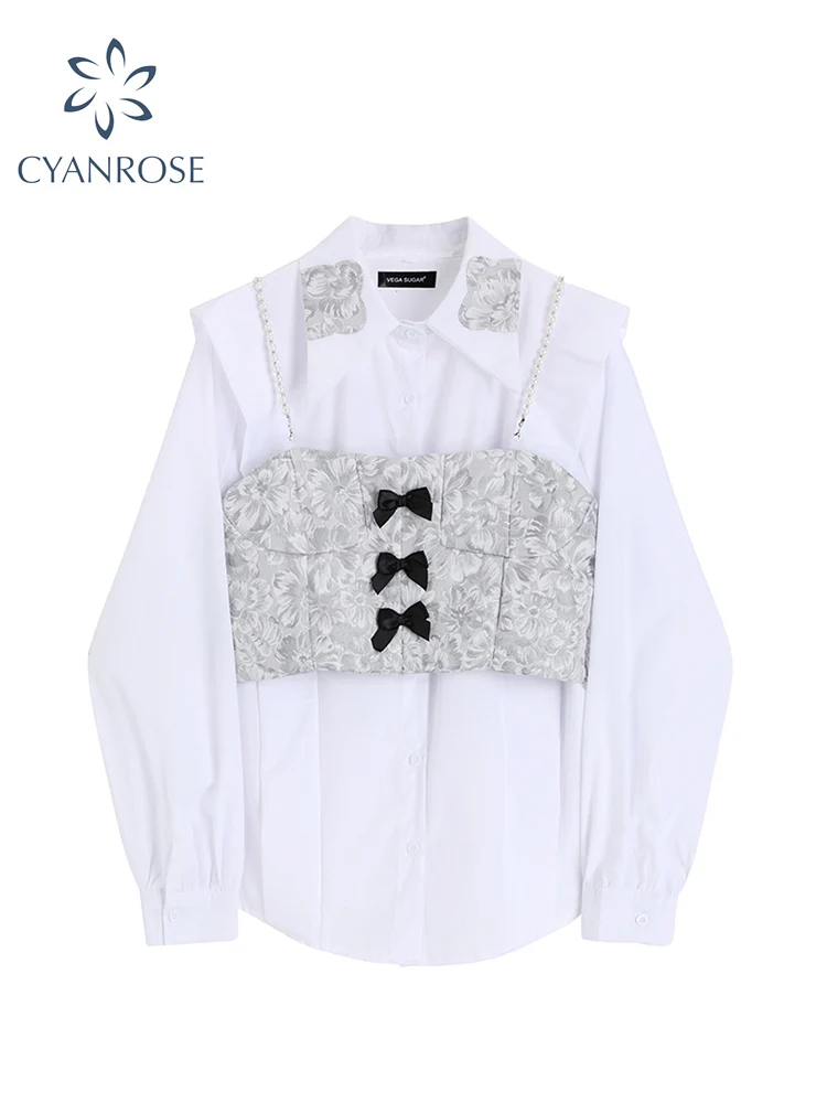 2022 Women's Vintage White Shirt Long Sleeve Single Breasted Blouses Print Vests Two-Piece Set Streetwear Fashion Loose Female
2022 Women's Vintage White Shirt Long Sleeve Single Breasted Blouses Print Vests Two-Piece Set Streetwear Fashion Loose Female