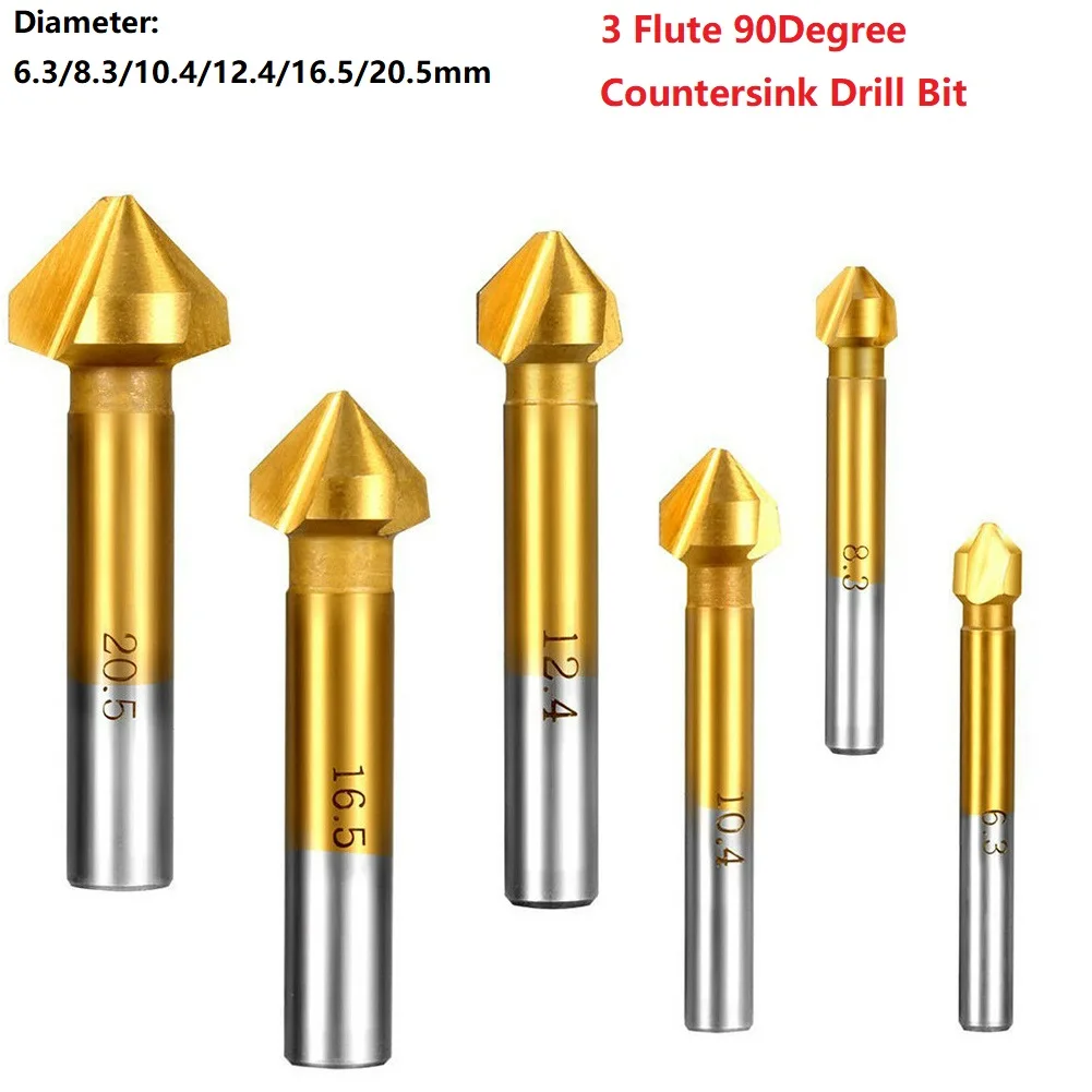 1pcs 3Flute Countersink Drill Bit 6.3/8.3/10.4/12.4/16.5/20.5mm 90Degree Titanium Plating Chamfering Power Tools Drill Bits
1pcs 3Flute Countersink Drill Bit 6.3/8.3/10.4/12.4/16.5/20.5mm 90Degree Titanium Plating Chamfering Power Tools Drill Bits