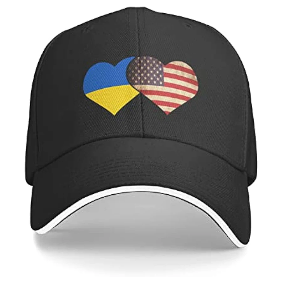 

Ukraine Flag and American Flag Unisex Baseball Cap Fits Men Women Adjustable Dad Hat Sandwich Bill Cap