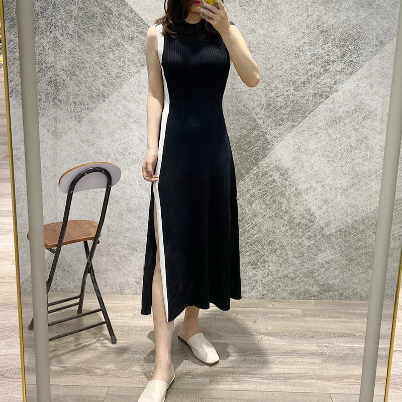 Striped Conrast Color Women Long Dress Black Sleeveless Summer Knit Elstic Fabric Lady A-Line Office Dresses Vestidos Clothes
Striped Conrast Color Women Long Dress Black Sleeveless Summer Knit Elstic Fabric Lady A-Line Office Dresses Vestidos Clothes