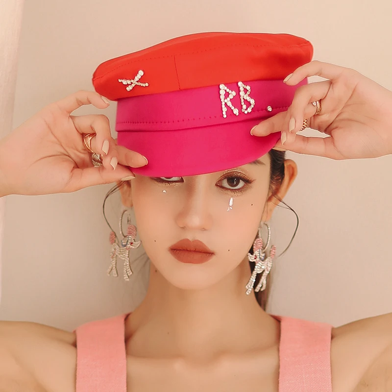 

2022 New Brand Designer Spring Summer Berets Caps Women Two-colored Newsboy Cap Crystal-Embellished Satin Baker Boy Hat