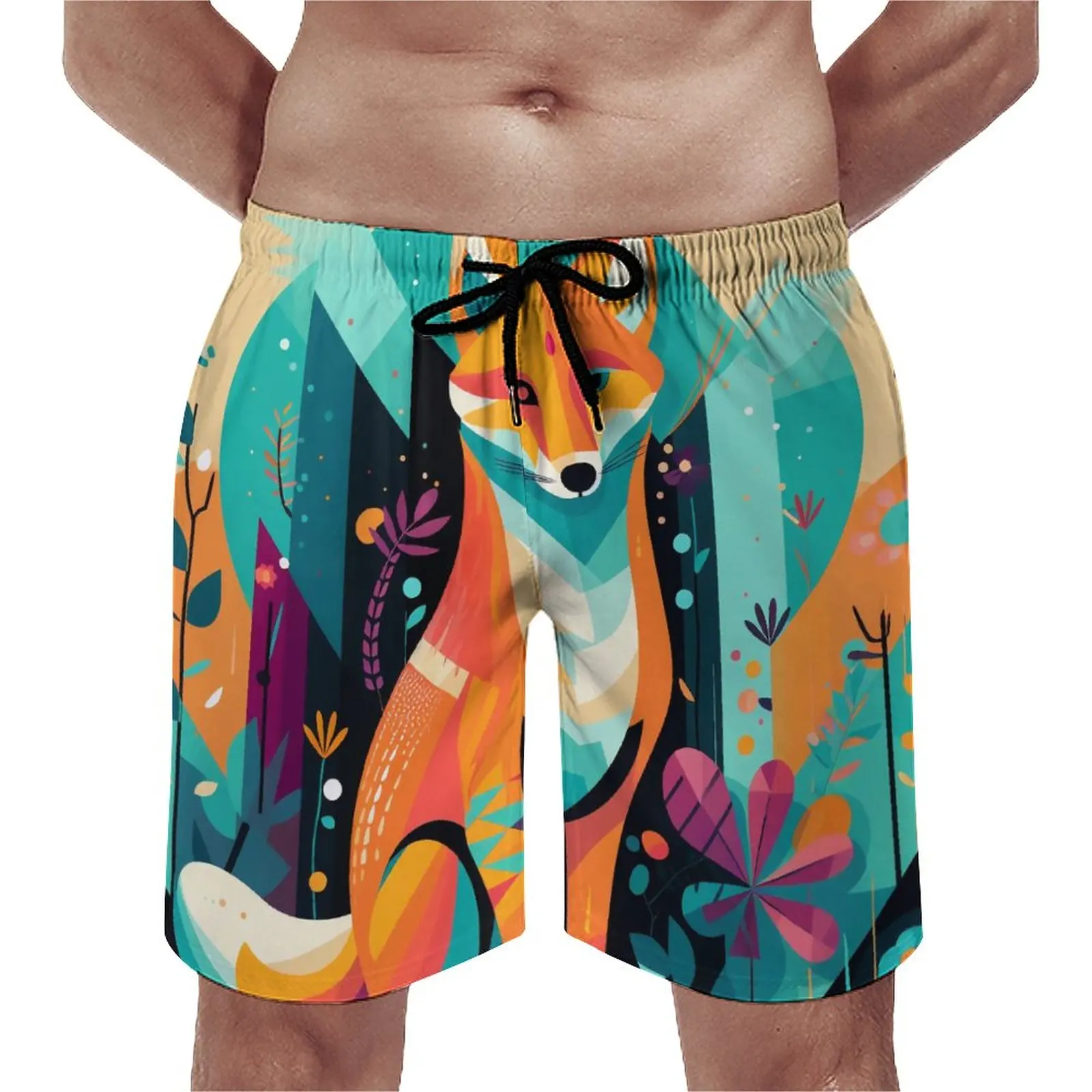 

Fox Board Shorts Summer Graffiti Fragmented Icons Casual Board Short Pants Men Sports Surf Quick Dry Design Beach Trunks