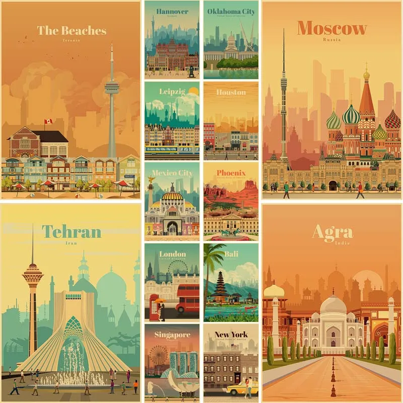 Travel City Posters London Moscow Agra Landscape Vintage Kraft Paper Print Wall Art Picture Home Living Bar Decoration Painting
Travel City Posters London Moscow Agra Landscape Vintage Kraft Paper Print Wall Art Picture Home Living Bar Decoration Painting
