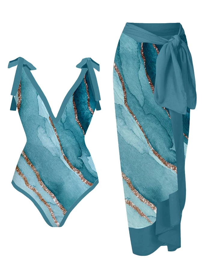 Голубое винтажное модное бикини премиум-класса, Цельный купальник со штампованными линиями и чехол, повседневный женский купальник для отпуска 
Голубое винтажное модное бикини премиум-класса, Цельный купальник со штампованными линиями и чехол, повседневный женский купальник для отпуска