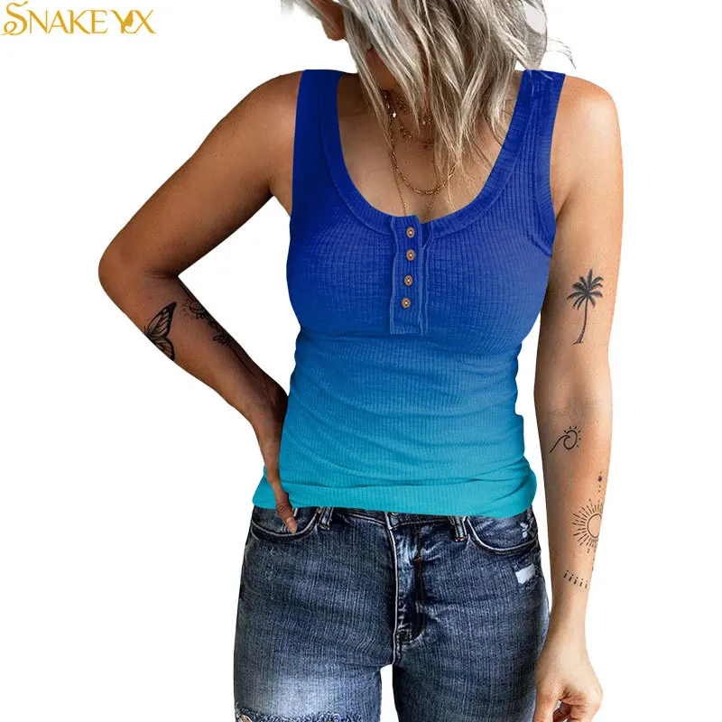 SNAKE YX 2022 Summer New Button Thread Gradient Printing Vest T-shirt Women
SNAKE YX 2022 Summer New Button Thread Gradient Printing Vest T-shirt Women