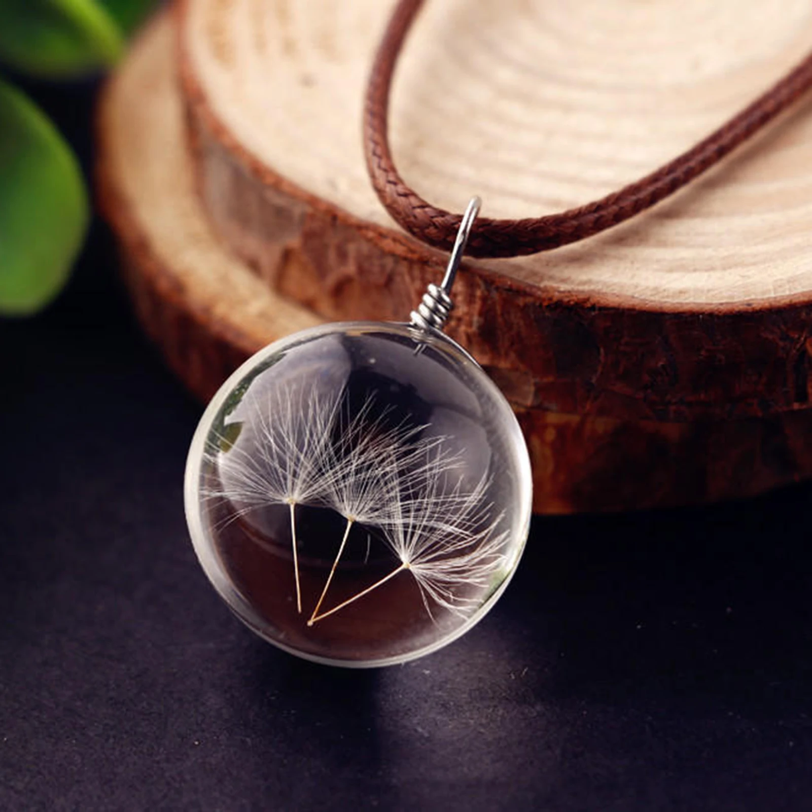 

Women Necklace Dandelion Glass Ball Pendant Necklace Charm Trendy Natural Dandelion Pendant Transparent Lucky Wish Glass Ball