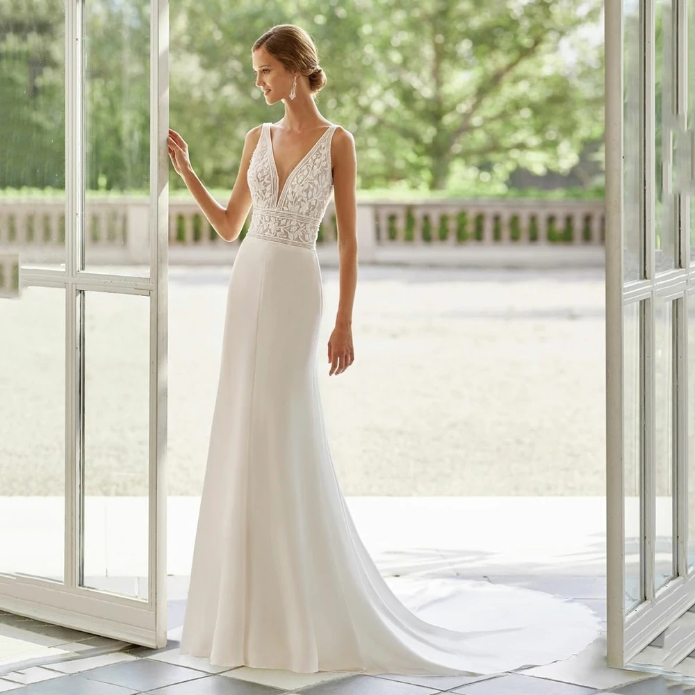 UZN Elegant Lace Wedding Dresses Sleeveless V-Neck Mermaid Bridal Gowns Backless Chiffon Beach Brides Dress Robes de mariée
UZN Elegant Lace Wedding Dresses Sleeveless V-Neck Mermaid Bridal Gowns Backless Chiffon Beach Brides Dress Robes de mariée