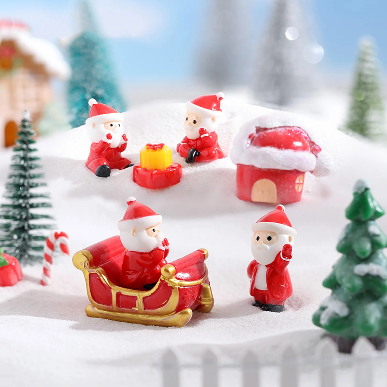 

1Pcs Santa Claus Snowman Trees Elk Gift Bags Socks DIY Figurines Micro-landscape Christmas Ornament Resin Miniature Decoration
